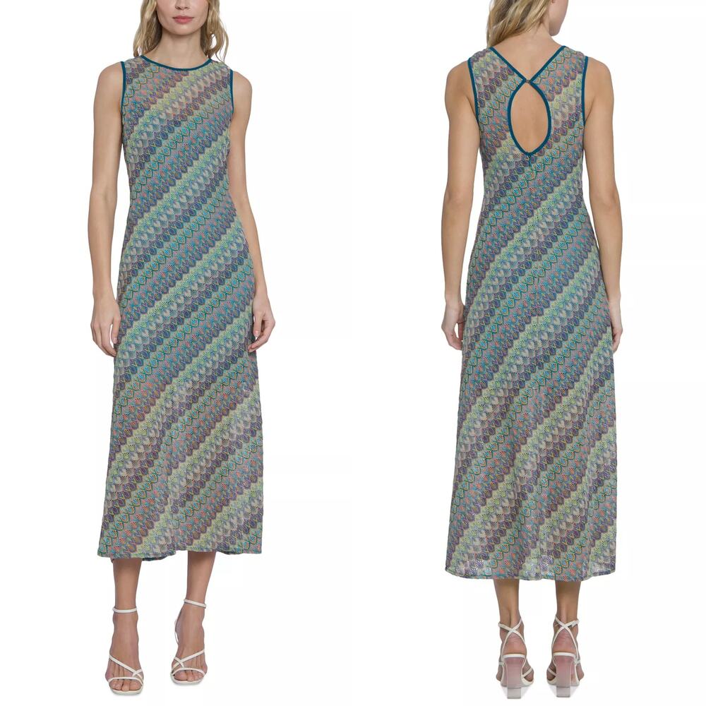 Donna Morgan‎ Womens Sleeveless Crochet Maxi Dress Size 10 Rainbow Open Knit